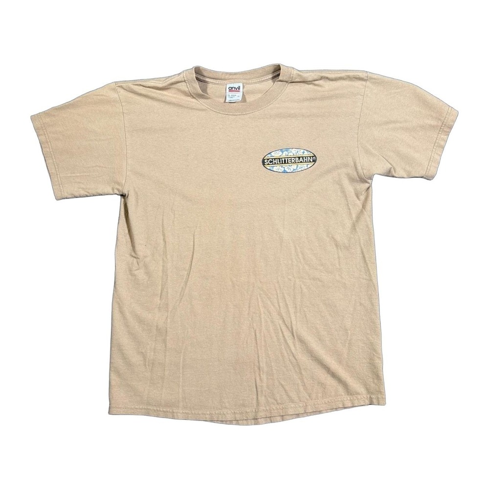 Schlitterbahn Waterpark Graphic T-Shirt Mens Large Tan Vintage Style Cotton